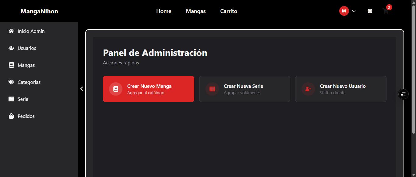 Panel de administración con sidebar de navegación