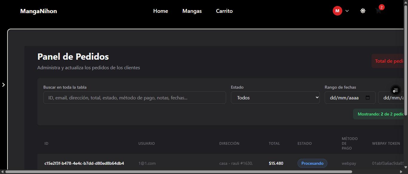 Gestión de pedidos con estado y token de Webpay