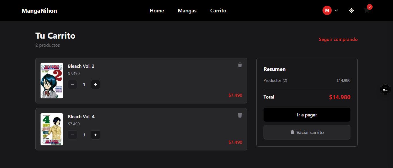 Carrito de compras con resumen y botón de pago